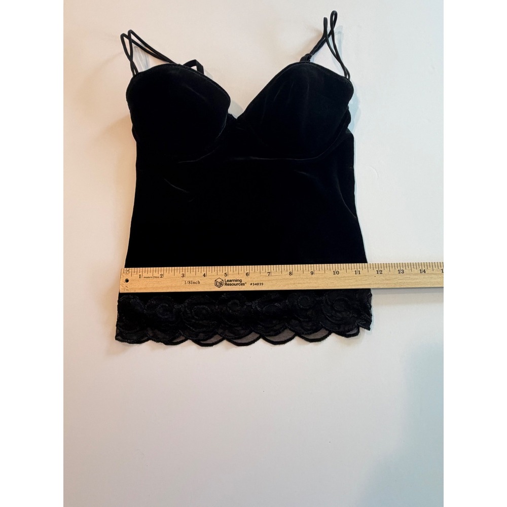 On Gossamer Black Velvet Bustier Camisole Lace Trim Padded Underwire Top Women M - Picture 3 of 6